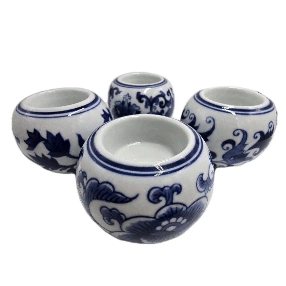 Set 4 Bombay Asian Garden Votive‎ Tea Light Candle Holders Blue & White Ceramic